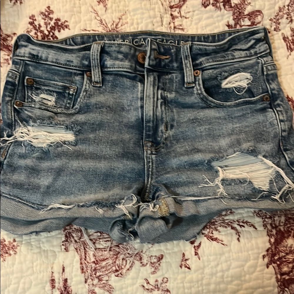 American Eagle Outfitters Women's Blue Distressed Denim Shorts